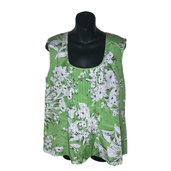 Jones New York Tank Top Women Sz 16 Green Floral Cotton Sleeveless EUC - Picture 1 of 4